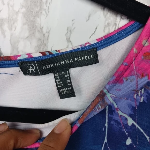 ADRIANNA PAPELL  Floral Print Scuba Sheath Dress Women's Blue Size 8 Above Knee - Picture 8 of 9